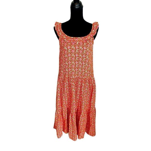 ANN TAYLOR FLORAL PINK/RED/ORANGE MAXI SPRING/SUMMER GIRLY DRESS WOMENS SIZE M - Picture 1 of 11